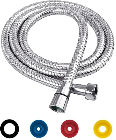 GEFIRE Duschschlauch, Edelstahl Brauseschlauch 1, 5m, Verdrehschutz Flexibel, 4 Wassersparer Durchflussbegrenzer, Standard 1/2/'' Anschluss, Druckbeständig, Hitzebeständig, Silber, ZYXPLUS-YSRG-150
