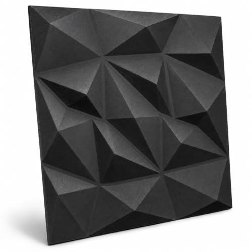 DECCART 3D Wandpaneele Schwarz 50x50 cm 48 Stück | 12 m², Paneele Wand Wall Panels Deko Wandverkleidung Innen Panel Deckenverkleidung Decke Deckenpaneele Platten EPS
