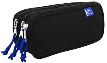 Oxford, Estuche Escolar 3 Compartimentos, 3 Cremalleras, Color Negro