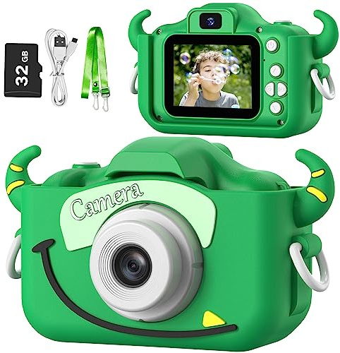 Goopow Kids Camera Toys for 3-8 Year Old Girls Boys,Children Digital Video Camcorder Camera with Cartoon Soft Cover, Best Chritmas Birthday Festival Gift for Kids - 32G SD Card Included