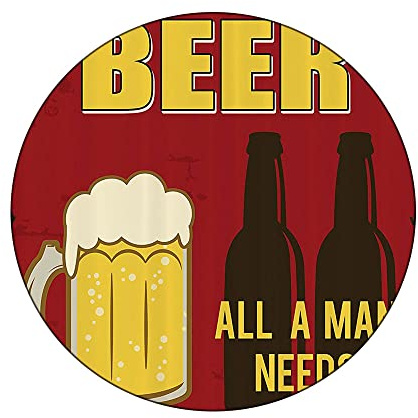 Small Round Tablecloth, Manly Decor Washable Polyester Table Cloth for, Beer Mug and Two Bottles with Quotes Beer All, Fit Round Tables 44inch Diameter, for Holiday Dining Table, Dinner, Party