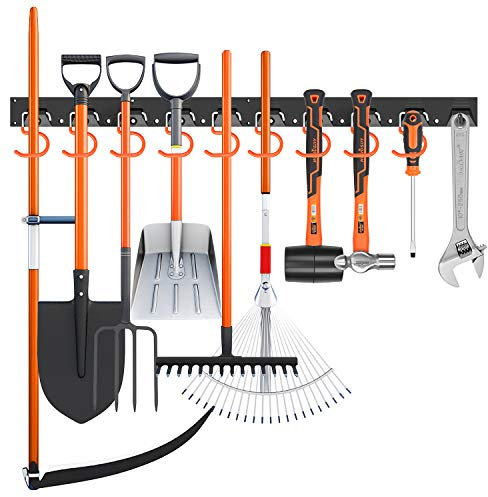HORUSDY 64 inch Garden Tool Storage | Garden Tool Rack | Wall Mount Tool Organizer | Hangers for Mop and Broom Holder Shovel, Rake, Broom Etc.