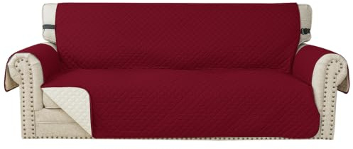 YSTELLAA 100% Wasserdicht Sofa Überzug 3 Sitzer, Couch Bezug Rutschfes, Waschbar Couchüberzug, Sofabezug Mit Armlehnen, Universal Sofa Covers Für Katze Hund, Mit Gummiband, Burgunderrot