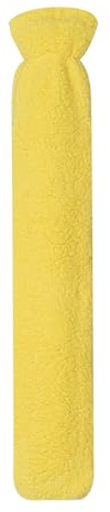 Premium Schlauch-Wärmflasche mit kuschligem Teddy-Fell Bezug, Wärmeflasche, Bettflasche. 77cm x13cm - (Gelb)