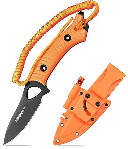 TONIFE Explorer Feststehendes Messer mit Scheide 8Cr14MoV Klinge Multifunktionales Überlebensmesser, Glasfaserverstärkter Nylongriff für Outdoor EDC Messer (Orange+Schwarz Titan)