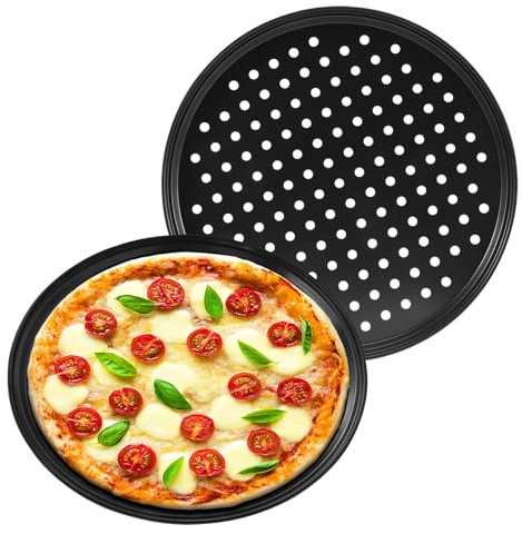 Ksrnsne 2Pcs 12 Pizza Pans Perforated Non-Stick Pizza Baking Tray Carbon Steel Pizza Pans with Holes for Oven