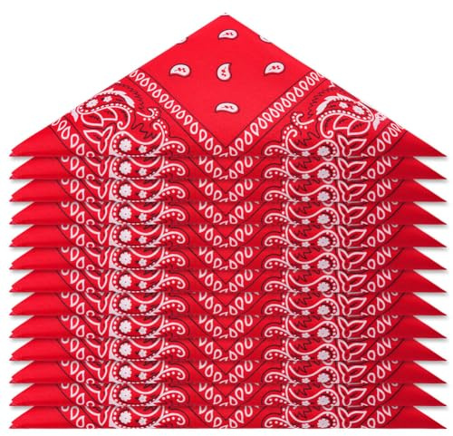 AOMIG Bandana-huvudsjal för män och kvinnor, 12-pack snygga cowboypannband Näsduk, multifunktionshårhalsduk Paisleytryck unisex-huvudinpackningar, ansiktstäckande haklappar för ansiktet för motorcykling (12PCS-Röd)