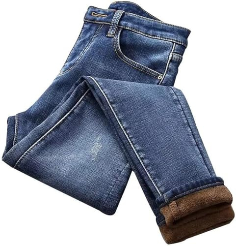 Vagbalena Jeans Invernali Foderati in Peluche da Donna Jeans Dritti Invernali Pantaloni Skinny Elastici Imbottiti a Vita Alta Jeans Caldi a Vita Alta Jeans Skinny Taglie Forti (Blu,25)