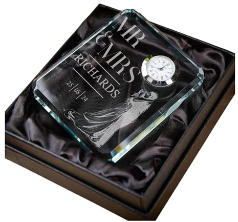 Personalised Wedding Or Anniversary Crystal Glass Clock Gift With Couple