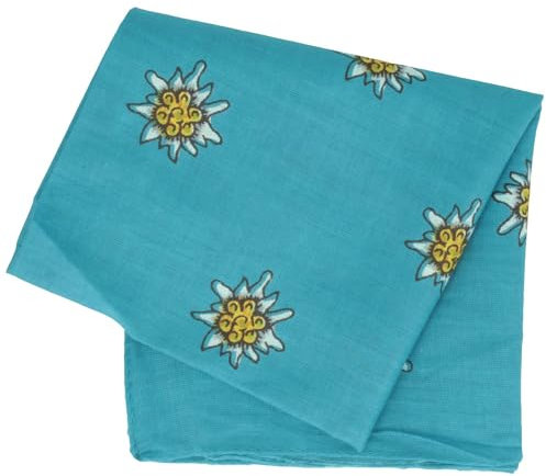 Breiter Edelweiß Trachtentuch Nickituch Trachten-Nickituch Schal Tuch aus 100% Baumwolle 50 x 50 cm (Türkis)
