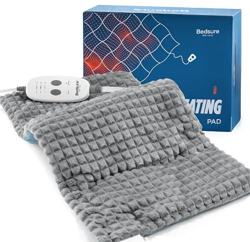 Bedsure Heating Pad for Neck and Shoulders and Back, Weighted Heated Pad with Vibration, FSA Eligible Items, Birthday Gifts for Women Men Mom Men, Auto Shut Off, 5lbs 12 x 24, Grey