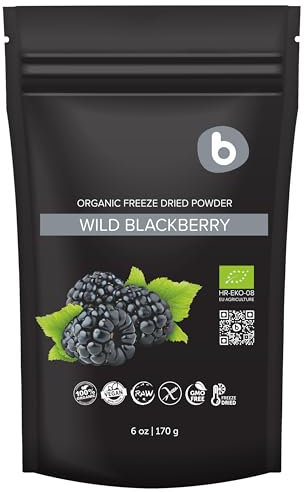 Organic Freeze Dried Wild BlackBerry Powder from Frozen Blackberries, Antioxidant Superfood, for Smoothies, Baking and Flavoring, Rich in Vitamin C, K, B9, 170g