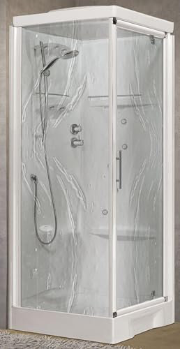 Novellini New Holiday GF90 Hammam 90 x 90 cm Cabine de douche multifonction ouverture battante d'angle mélangeur mécanique verre Aqua profil blanc hydromassage Sauna tige montants hauteur 225,5 cm