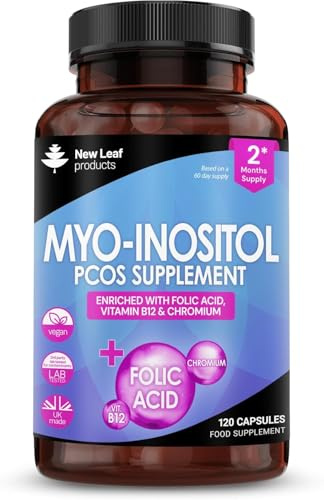Myo-Inositol PCOS Supplement - Myo Inositol Capsules PCOS Supplement Enriched with Folic Acid, Vitamin B12 and Chromium - Hormone Balance for Women 120 Vegan Capsules UK Made New Leaf Vitamin B8