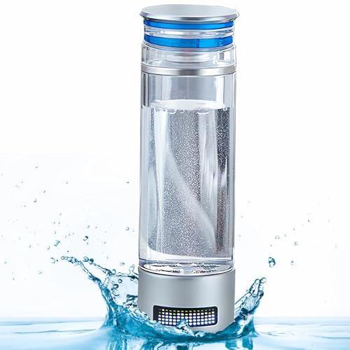 HQQMNY Botella de agua de hidrógeno, 6000 ppb, generador de agua de hidrógeno portátil con tecnología PEM y SPE, 350 ml de rico portátil (azul y plata)