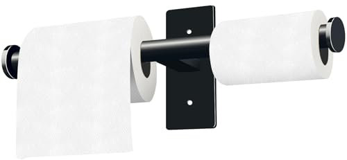 Double Roll Toilet Roll Holder, OBODING, Black Stainless Steel Toilet Paper Holder, Adhesive or Drilling Toilet Paper Holder Wall Mount for Bathroom (Black)
