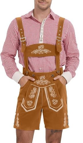 LVCBL Pantalon traditionnel en cuir court avec bretelles pour homme Oktoberfest, marron, L