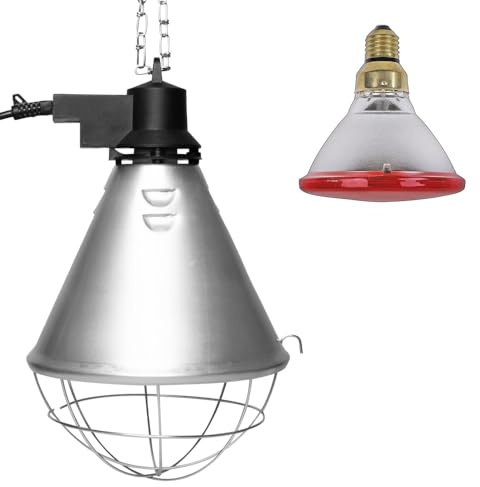 NCC-Licht Aufzuchtleuchte mit Schutzkorb und IR-Lampe PAR38 175W Rot | Infrarot-Wärmelampe mit Schutzkorb und 5m Kabel mit Stecker, Ideal zur Aufzucht von Hühner, Ferkel und andere Tiere