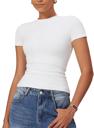 Litthing T-Shirt Basic Donna Maniche Corte Girocollo Slim Fit Aderente Estive Y2K Top Tinta Unita Comodo ed Elastico