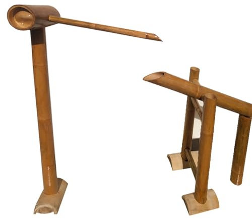 Fontaine à eau faite à la main en bambou de style japonais sur pied - Décoration extérieure en bambou carbonisé jaune - Pompe non incluse