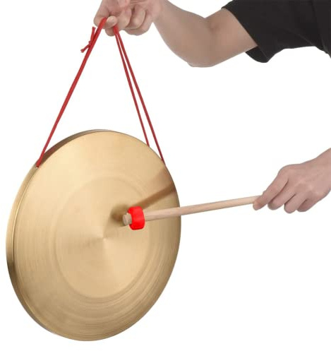 Vobumix Platillos De Latón para Capilla De 32cm, Platillos De Gong De Mano, Instrumento De Percusión Tradicional Portátil Tam Gong para Orquesta, Iglesia Y Ópera