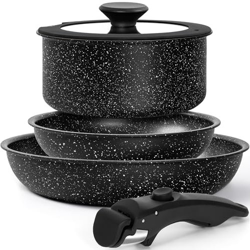 MICHELANGELO Kochtopf Set 5-teilig - 20/26 cm Brapfanne,18 cm Kochtopf mit abnehmbarem Griff, Topf und Pfannenset Induktion, Marmor Anti-Haft-Beschichtung Töpfe und Pfannen, Schwarz
