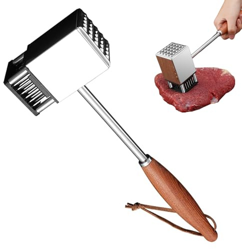 Qivine Schnitzelklopfer 2 in 1, Fleischklopfer Edelstahl mit Rutschfestem Griff, 36 Stahlklingen und 36 Hammerstacheln, Steaker Fleischzartmacher für Schnitzel, Rindfleisch, Huhn, Schwein