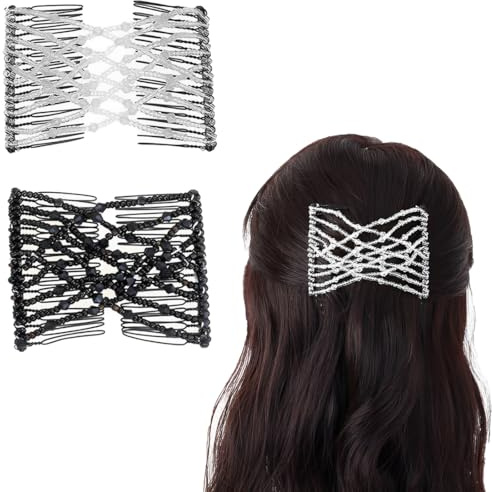JEYORZY 2pcs magischer Haarkamm mit elastischen Perlen und doppelten Clips, elegante Haarspangen für Damen, praktisches und trendiges Zubehör, Ideale DIY-Haarstyling Accessoires für Frauen und Mädchen