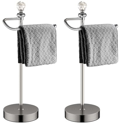 ROLABAM Hand Towel Holder for Bathroom, Hand Towel Rack Stand with Heavy Weighted Base, Crystal Ball Countertop Towel Rack Stand for Bathroom Kitchen (Brushed Nickel, 2 Pack)