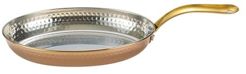 Martillado A Mano Español Paellera Con Asas Simples, Acero Inoxidable 304 Sartén Antiadherente Marisco Plato Para Langosta Para Casa O Restaurantes, 20cm,Gold