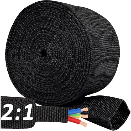 Gaine tressée thermorétractable 2:1 de 1,2 m, 7,6 cm, gaine de câblage flexible et thermorétractable, protection contre l'abrasion
