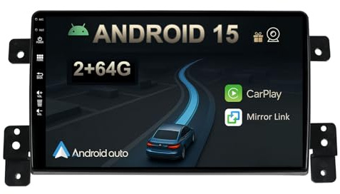9 Bilradio för Suzuki Grand Vitara 2004-2015 Android 14 med Trådlös Carplay Android Auto Wifi GPS Navi Bluetooth 5.0 FM MirrorLink-Ingår backkamera