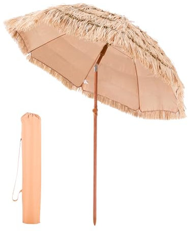VEVOR Parasol Hawaïen, 2 m Parasol Exotique Inclinable avec Toit Chaume PP, 8 Baleines Métalliques, Protection Solaire Extérieure Flexible pour Plage, Terrasse, Bord de Piscine, Jardin, Arrière-cour