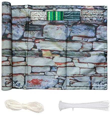 Paravento per balcone facile da installare, 75 x 300 cm, in poliestere, motivo floreale, ideale per proteggere la privacy e il sole, ideale per spazi esterni