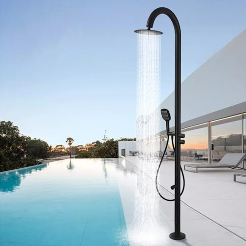 XJTNLB Douche Piscine Hors Sol Noir Douche de Jardin Exterieur Pommeau en Acier Inoxydable