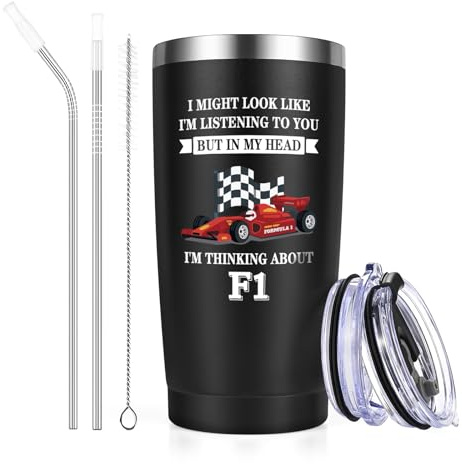 Livole Formula 1 Gifts for Men, Him, Dad, Women, Funny Christmas Presents for Men, Racing Car Fans, F1 Mug, Mens Birthday Gifts, in My Head I'm Thinking About F1, 20oz Travel Wine Tumbler, Coffee Cup