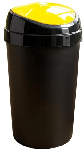 Spectraplast® 50L Top Touch Kitchen Bin Large Indoor Rubbish Bin with Coloured Lids (Black, Blue, Red, Silver, Green, Yellow) – Hands-Free Waste Disposal for Kitchen, Home, Office & Recycling (YELLOW)