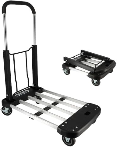 Chariot plateforme extensible aluminium - Plateau chargement rétractable min 44cm max 66cm - 200kg - 4 roulettes pivotantes