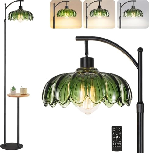 KZT Stehlampe Wohnzimmer mit Fernbedienung Dimmbar Stehleuchte mit Ablage Höhenverstellbar 177CM Vintage Stehlampe mit Fußschalter Leselampe für Schlafzimmer Büro Floor Lamp, E27 Glühbirne, Schwarz