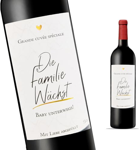 FunFest - 4er Set Weinflaschenetiketten Schwangerschaft verkünden - Die Familie wächst (Grand Cru/Deutsch)