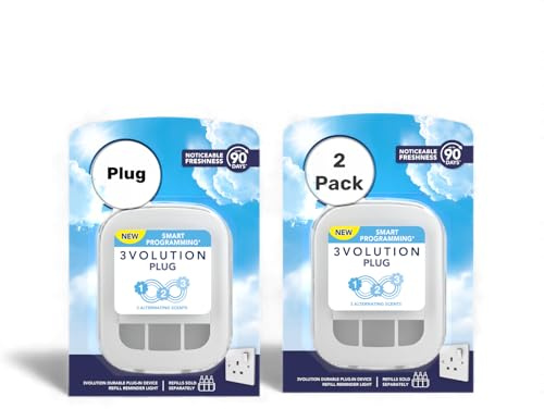 3Volution Plug-In Air Freshener Device - Electric Diffuser Units Only (No Refills) - Adjustable Scent Intensity & Continuous Odour Elimination for Home - Pack of 2