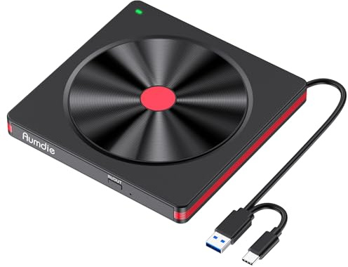 External CD DVD Drive, USB 3.0 and Type-C Portable CD DVD +/-Rw Drive Reader, DVD/CD ROM Burner Rewriter, Slim Optical DVD Drive for Laptop, Desktop, Mac, Macbook, OS/Windows 11/10/8.1/7 /Linux