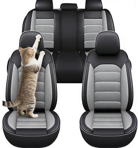 XMYAN 5 Stück Auto Sitzbezüge Set für Vw Golf 7.5R 2.0TSI MY2018, Sitzbezug Auto Set Rücksitz Leder Vordersitze Atmungsaktiv Wasserdicht Und Komfortabel, Sitzschoner Universal(Gray)