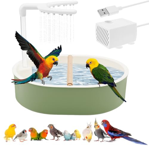 BAODBF Vogeldusche Wellensittich,USB Stromschleife Automatisches Vogelbad,Wellensittich Dusche mit Wasserfall und Zirkulierendem Wasser,31.8×25×8.5 cm,Vogel Dusche für Wellensittiche Nymphensittiche