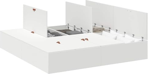 XHNIFBN Stauraum-Bettgestell Weiß 180x200 cm für Super King Size Matratze, modernes Bettrahmen aus Holzwerkstoff mit Langlebigkeit und platzsparendem Design für Schlafzimmer und Gästezimmer