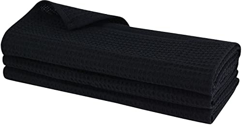Gariella 3X Geschirrtuch aus 100% Baumwolle Waffel-Piqué in schwarz