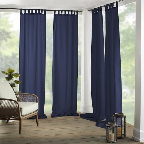 Threadmade Matine Solid Tab Top Indoor/Outdoor Window Curtain, Blue - 52 W x 95 L