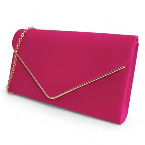 fi9 Bolso de mano de ante liso para mujer, para novia, graduación, boda, noche, fiesta, bolso de mano, rosa fucsia, Medium