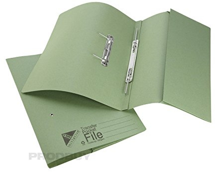 [10 Pack] Green Foolscap Pocket Transfer Spring Files 285gsm 32mm Capacity
