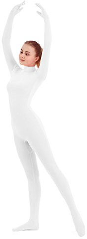 SUPRNOWA Women's Jumpsuit Bodycon Full Body Unitard Long Sleeve Bodysuit with Zipper Comfortable Spandex One-Piece Dance Costume (Medium, White)